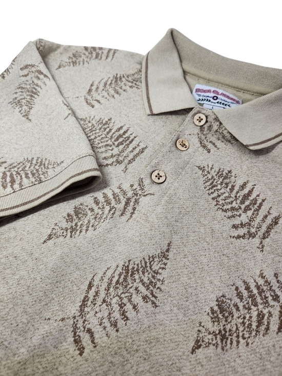 Boca Classics Other - Vintage Boca Classics Knit Polo Shirt Large Beige Fern Leaf Print Resort Casual